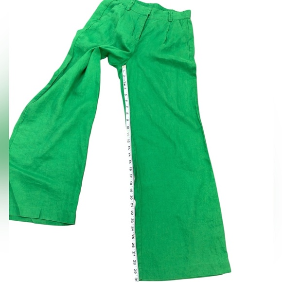 Magaschoni Vibrant Grass Green Wide-Leg Linen Pants Size S/P - Picture 7 of 8